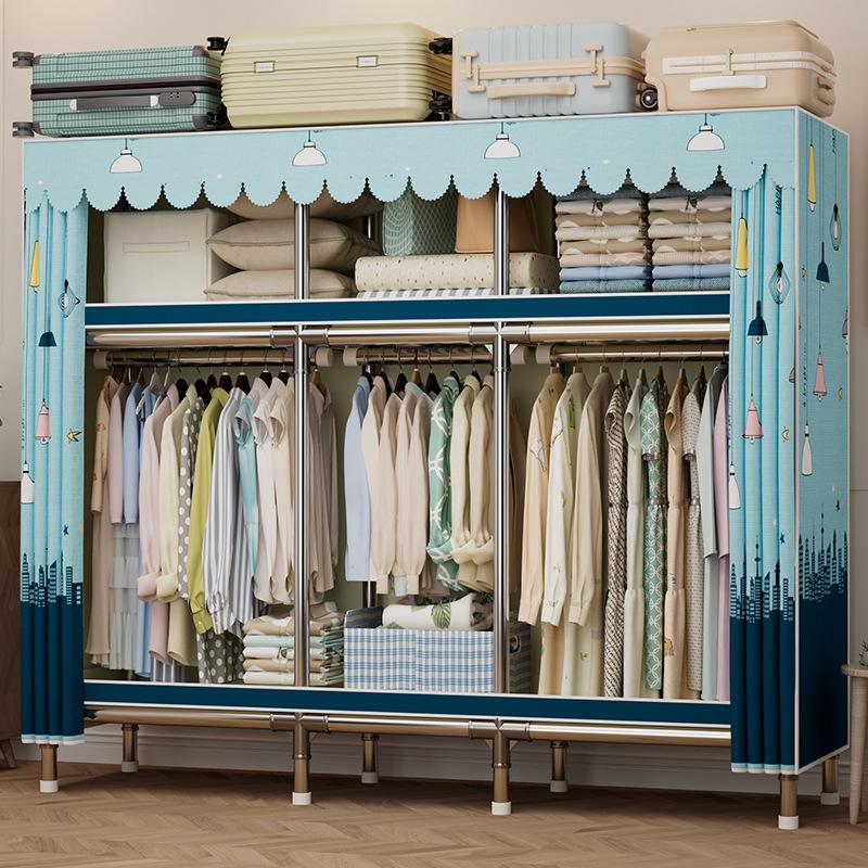 Sturdy Steel Pipe Wardrobe with Alloy Connectors for Home Bedrooms and Rentals