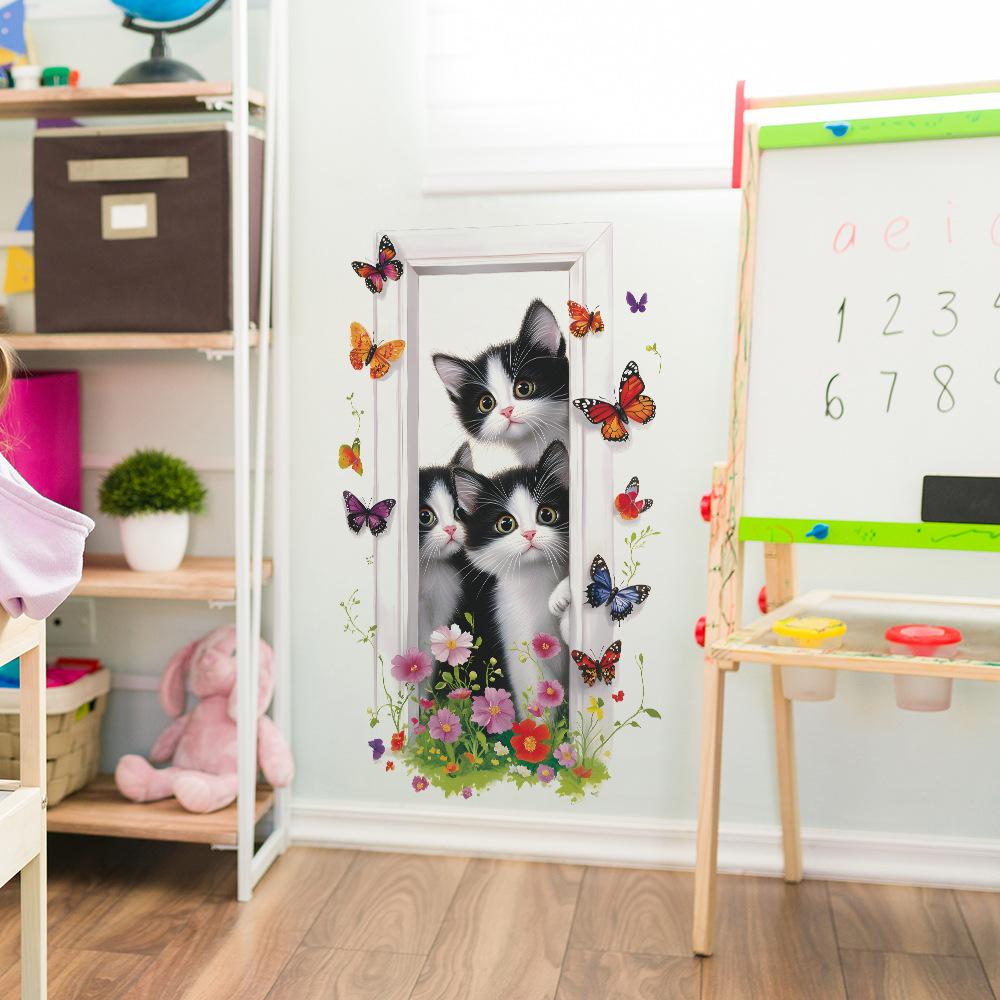 Cartoon Dorky Cat Butterfly Bedroom Living Room Door Beautification Decoration Wall Stickers