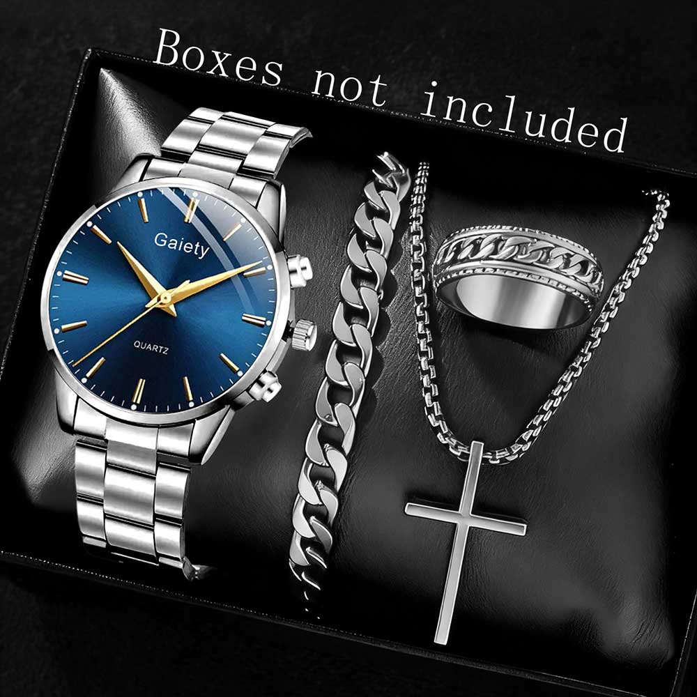 2/4PCS Men's Watch Set Fashion and Simple Style Round Dial Quartz Watch Accessory Set Suitable for Daily Clothing Matching