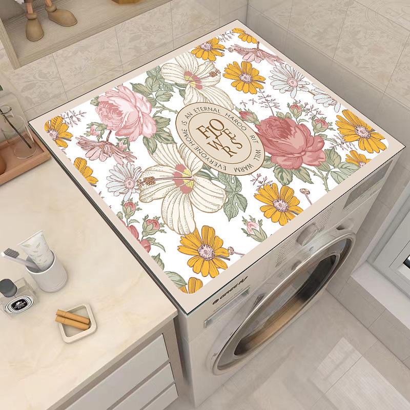 Floral Washing Machine Lid Mat: Quick-Dry, Absorbent, Easy-Clean, Non-Slip, Stain-Resistant Soft Pad
