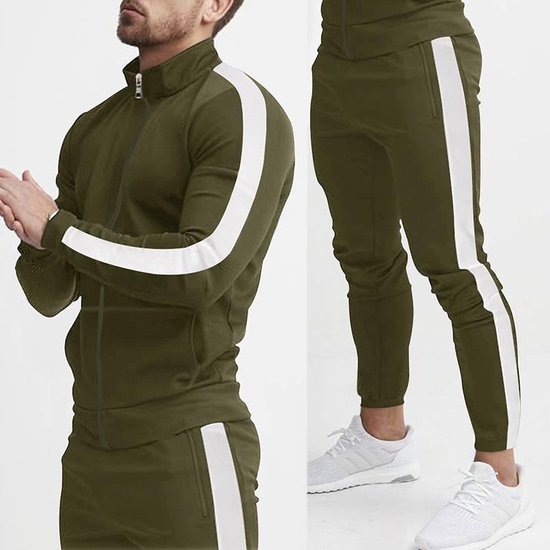 Spring and Autumn New Leisure Men's Sports Set Colored Men's Standing Collar Casual Set Trendy Sports 2-piece Set