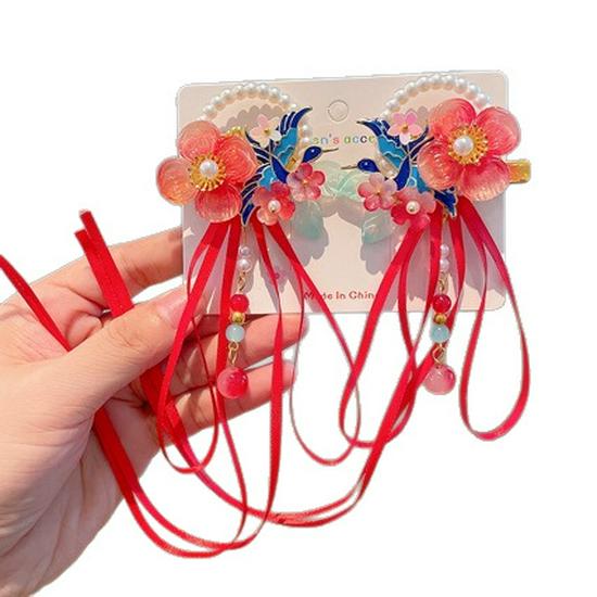 Ancient Style Flower Tassel Hanfu Hair Clips for Women and Girls - Princess Double Clips