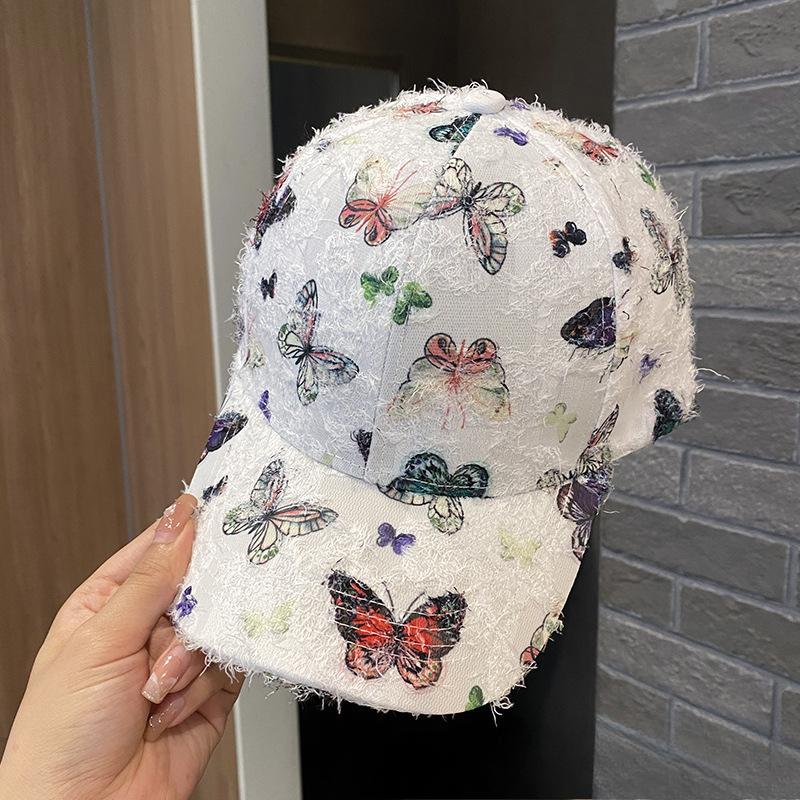 New Summer Printed Butterfly Baseball Cap for Women Elegant Sunshade Breathable and Fashionable Outdoor Furry Duck Tongue Sun Hat