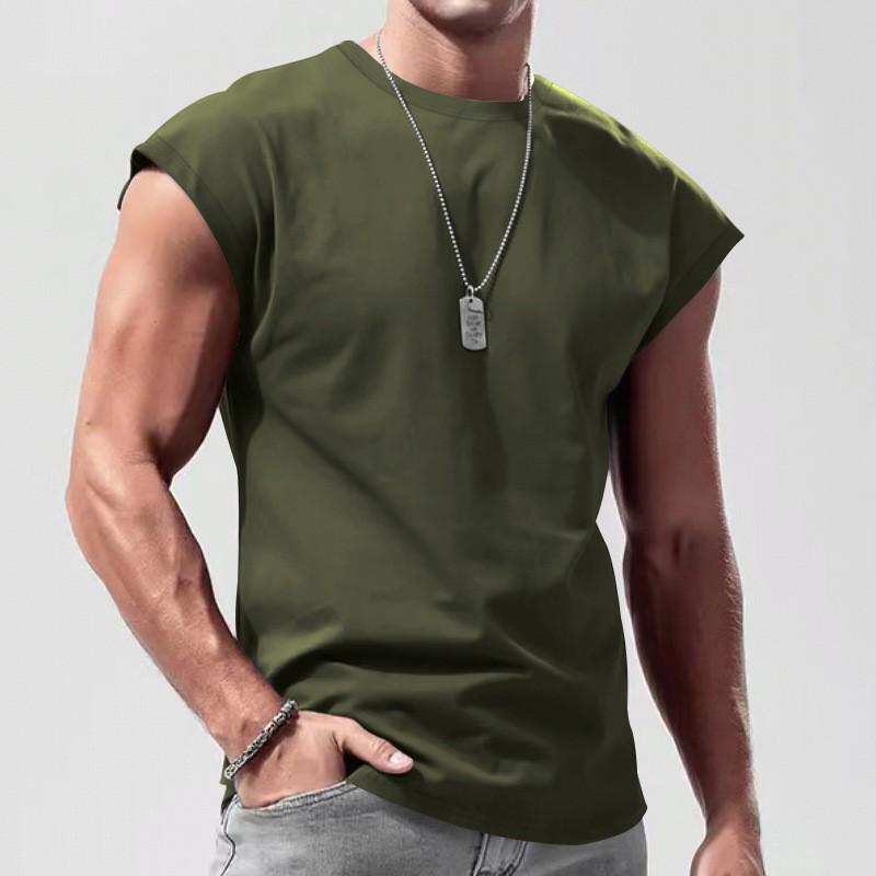 Cross-border 2025 Men's Summer Sleeveless T-shirt - Youth Loose Fit Solid Color Thin Tank Vest