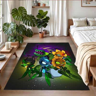 Anti‑Slip Crystal Velvet Floor Rug, Plants Vs. Zombies Design Carpet for Indoor Living Bedroom Home Decoration