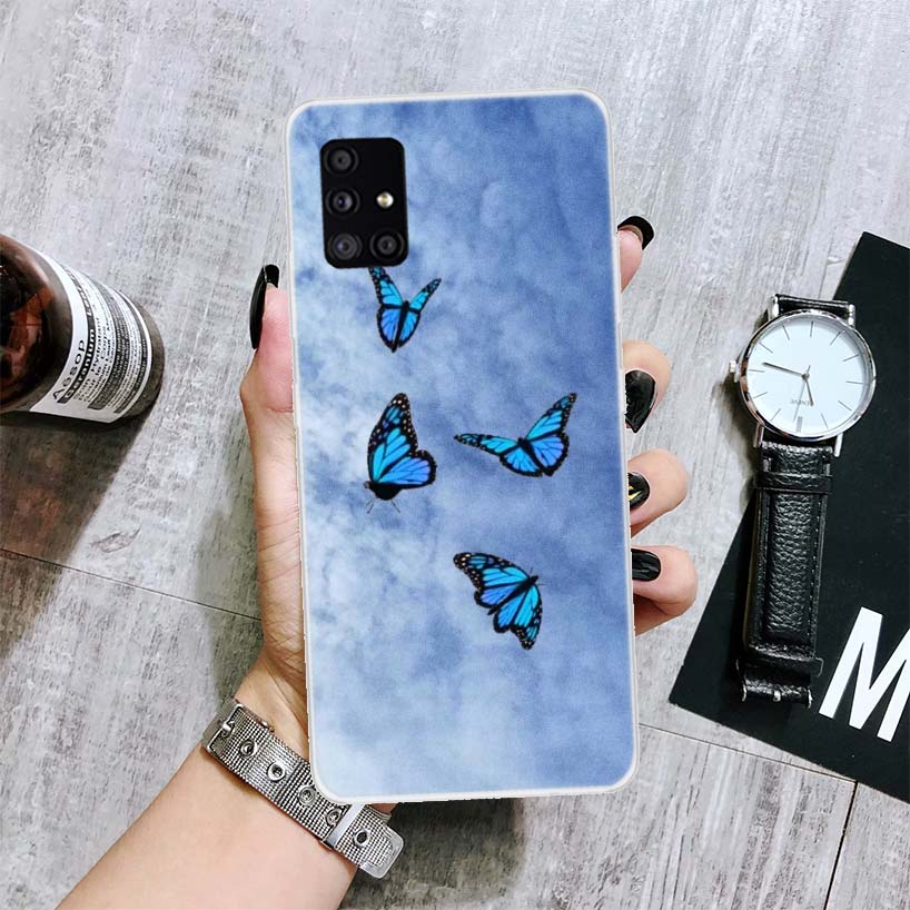 Blue Butterfly Beautiful Wing Phone Case For Samsung Galaxy A52 A32 A22 A12 A02S A50S A30S A51 A31 AA71 Note 20 Ultra 10 S10 Plu