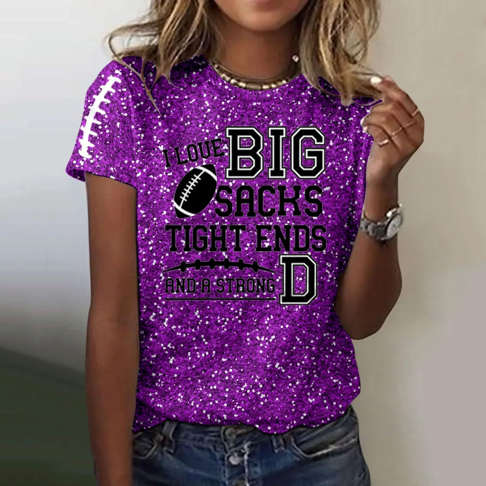 

Женский модный повседневный свободный пуловер с коротким рукавом и принтом с круглым вырезом L фиолетовый