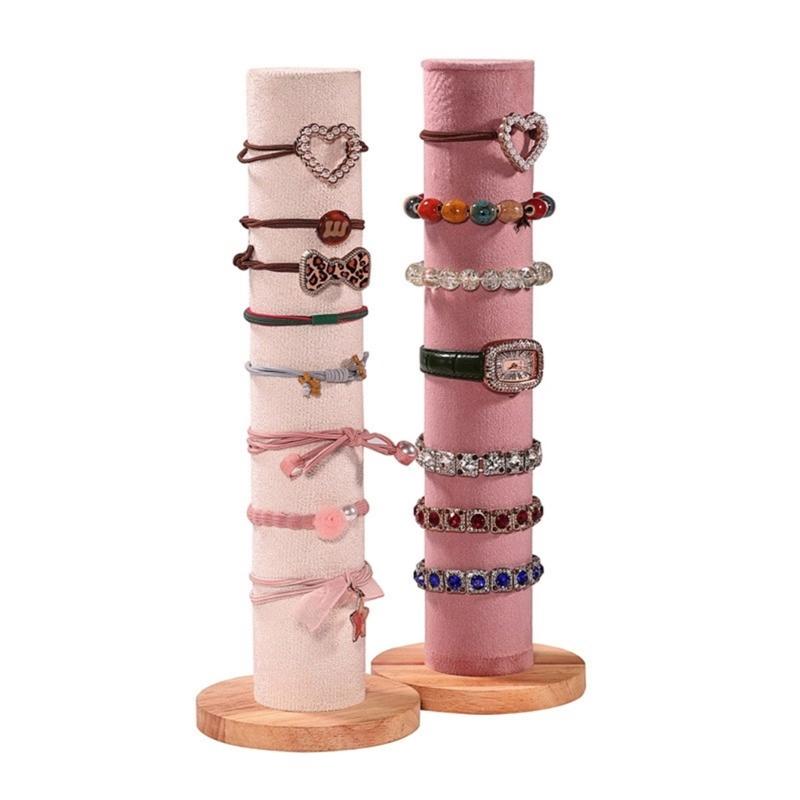 Wood Base Cylinder Vertical Hair Accessory Holder Display Stand for Scrunchies and Headbands Jewelry Presentation Rack