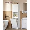 VASAGLE Tall Bathroom Cabinet with Laundry Basket, Storage Unit, Removable Laundry Basket with Handles, Compartment with Door, Bathroom Tower