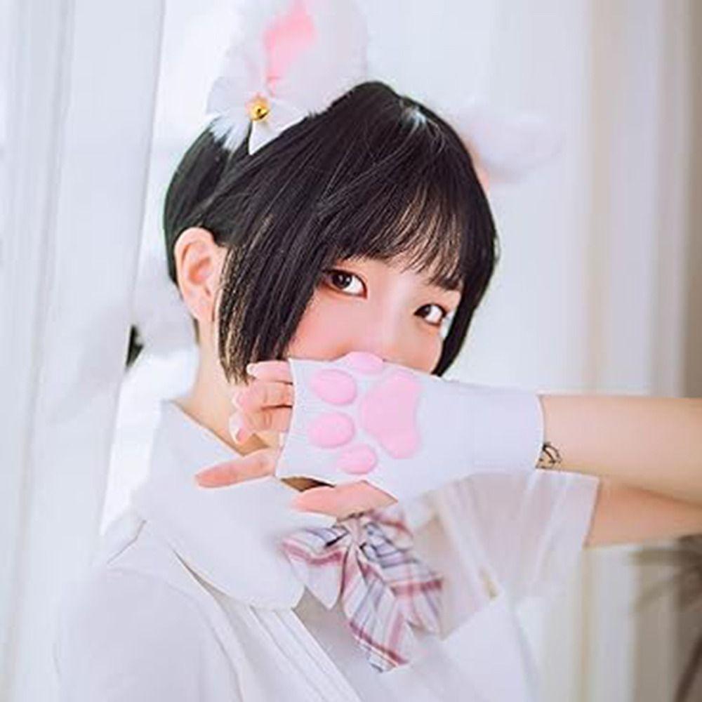 Cute Fingerless Mittens Silicone Cat Claw Pad Sleeve Soft Cat Paw Mittens Gloves  Cosplay