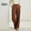 Bequeme Hose Baumwolle Leinen Weites Bein für Damen, Lockerer Knopf Elastischer Bund Arbeitsbund Freizeit Hose, Einfarbige Palazzo mit Taschen