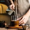 Ribbed Glass Milk Frothing Cup with Wooden Handle - 120ml Measuring Cup for Coffee & Milk