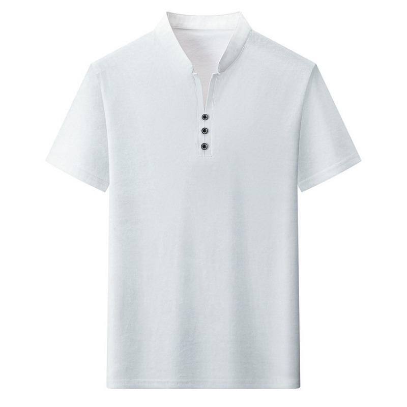 Men's Slim Fit Stand Collar Henley T-Shirt - Casual Button Detail Short Sleeve Top