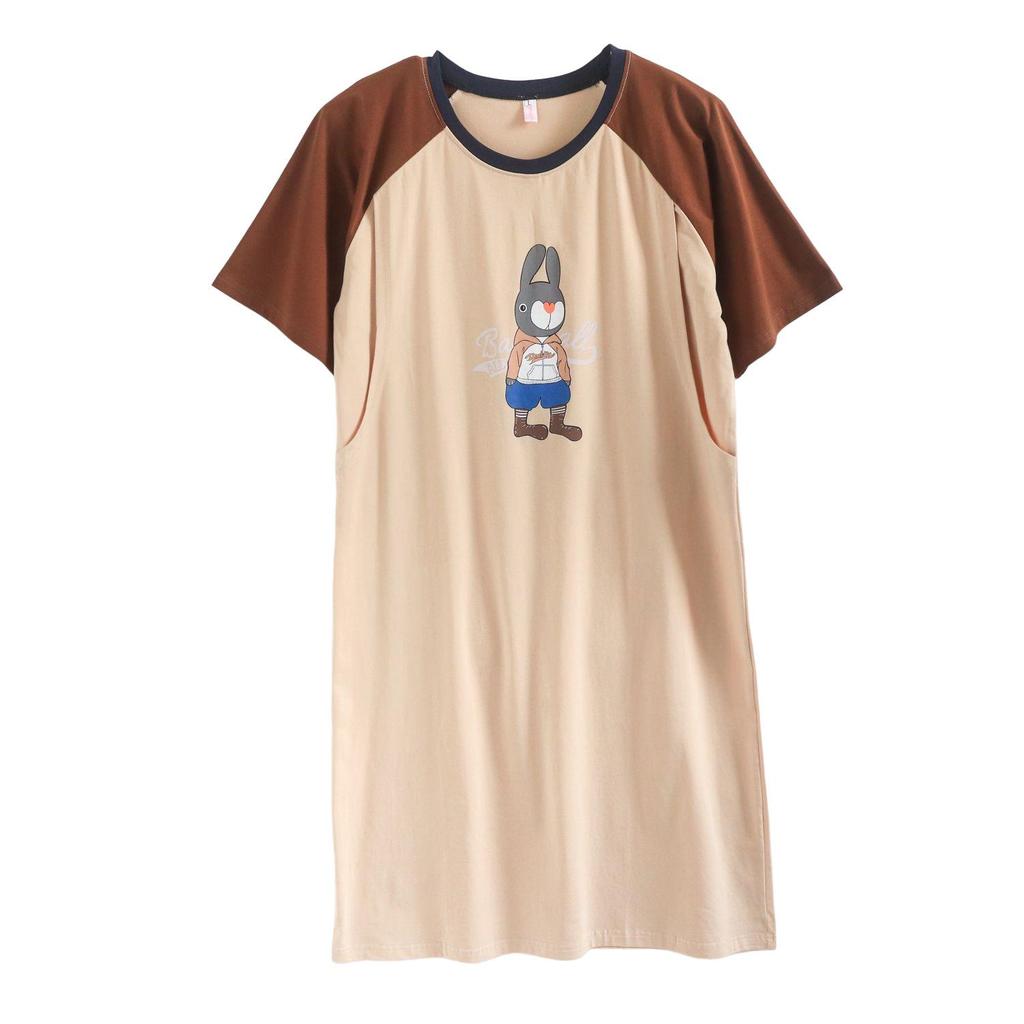 Summer Maternity & Nursing Dress: Short Sleeve Cotton Nightgown for Postpartum Moms