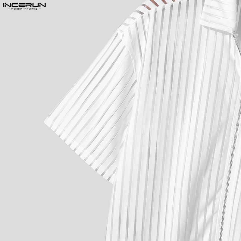 INCERUN T-shirt Corte Estive da Uomo a Maniche Corte con Zip in Rete Trasparente Vuota da Spiaggia