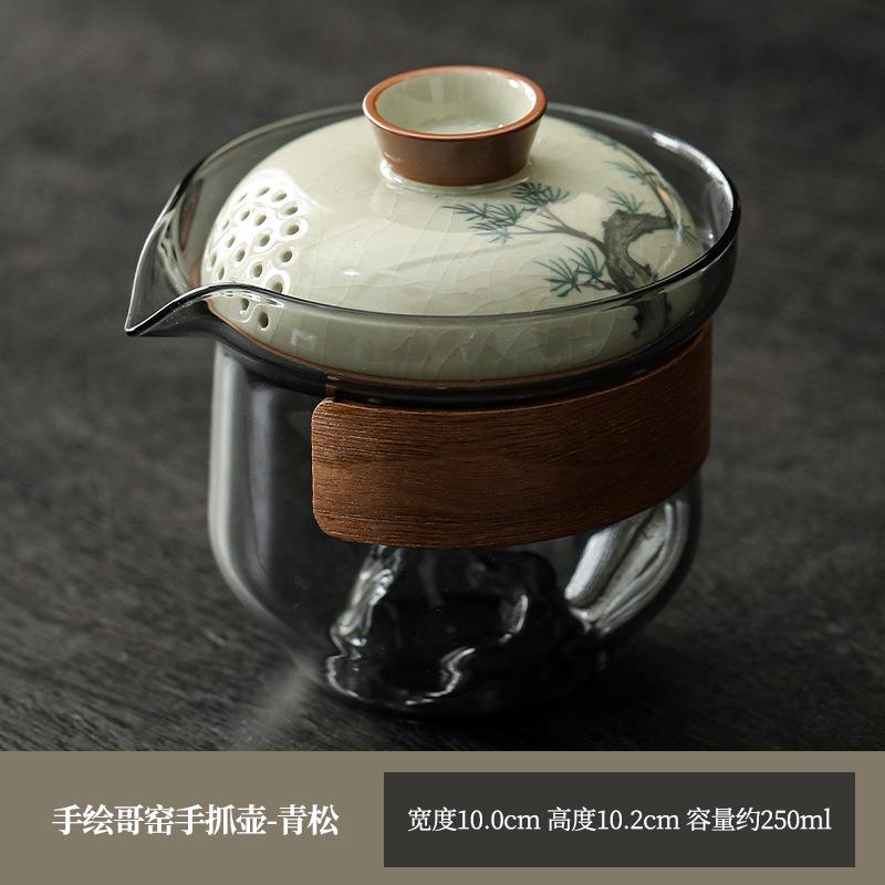Hongyue Glass Covered Bowl Teacup Large Single Non-Hot Hand-Grasping Pot One Person Kung Fu Tea Set Underglaze Color Brewing Teapot