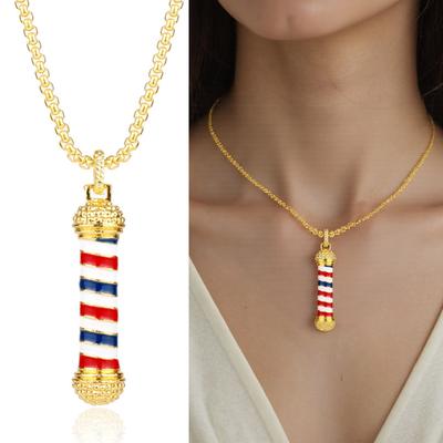 Unique Designs Barber Poles Pendant Necklace for Barbers and Hair Enthusiasts with Electroplated Finish Casual Wear