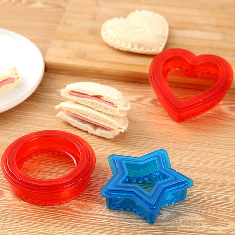3pcs Sandwich Stencils Food Grade PP Round Star Lone Heart Shaped Thick Durable Sandwich Cutter For Kids Girls