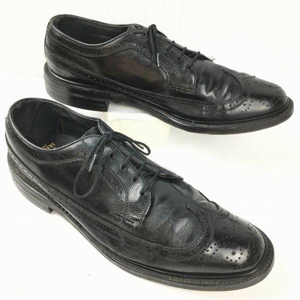 

80s USA Vintage Cats Paw Heel Long Wingtip JT Foot Insole Black Size 10D