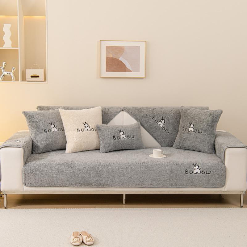 Lamb's Wool Puppy Sofa Cushion Thick Sofa Cover Cloth Living Room Winter Warm Universal Sofa Cover Cloth