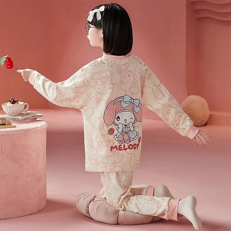 Raglan Sleeve Cartoon Baby Pajamas for Spring and Autumn 2026 - Long Sleeve Pants Set for Medium and Large Girls