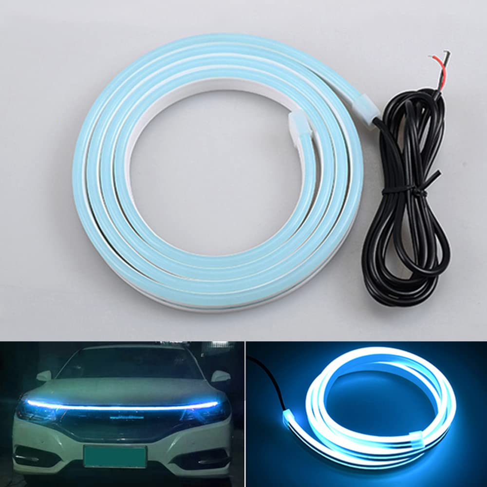 12V Flexible Car Hood Decorative Light Strip Daytime Running Light Scan Waterproof DRL LED Strip Auto Ambient Atmosphere Lamp