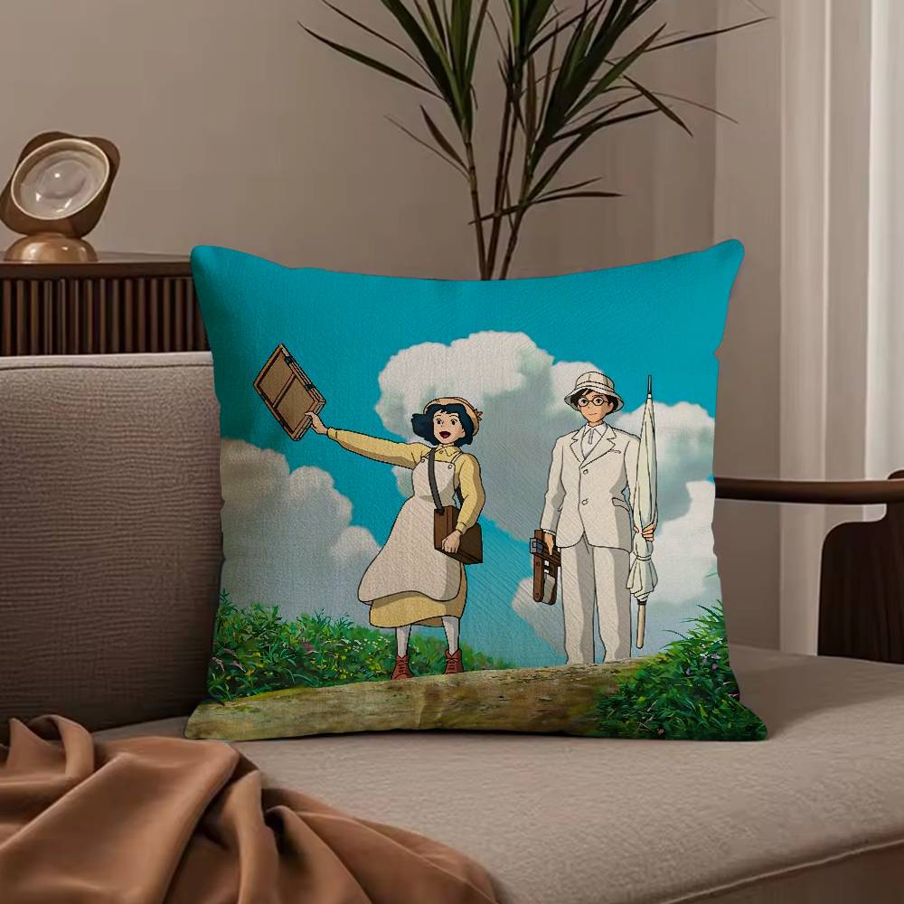 Cartoon W-Wind R-Rises Pillow Case Anti-dustmite Pillowcase Invisible zipper silky short plush Sofa cushion cover