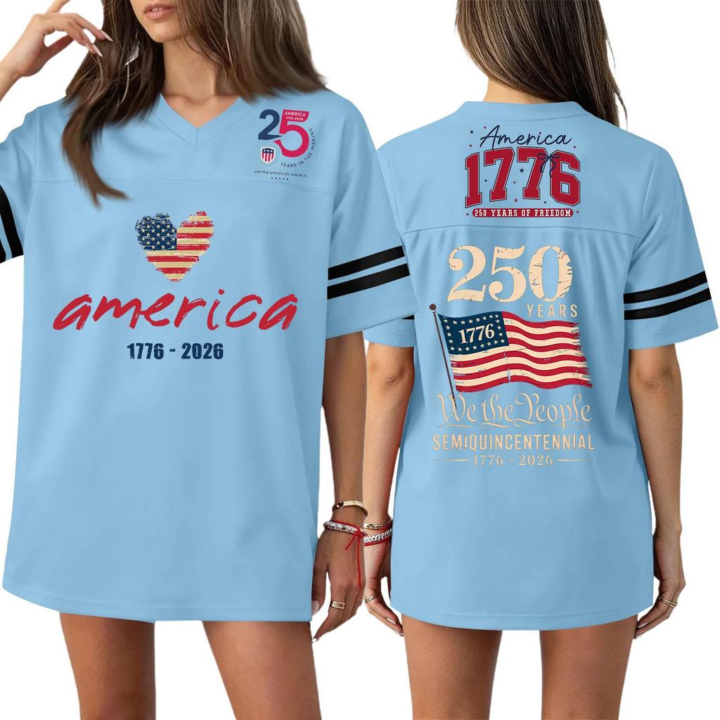 Women's Casual Fashion V-Neck Sports Independence Day Print Short Sleeve Sports T-Shirt Top