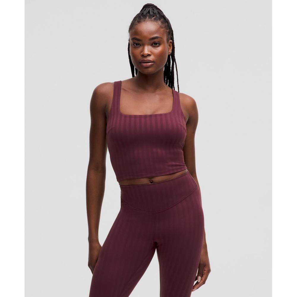 

Lululemon WUnDer Under Cropped Tank Top Light Support CD Cup Tonal Stripe Garnet 2