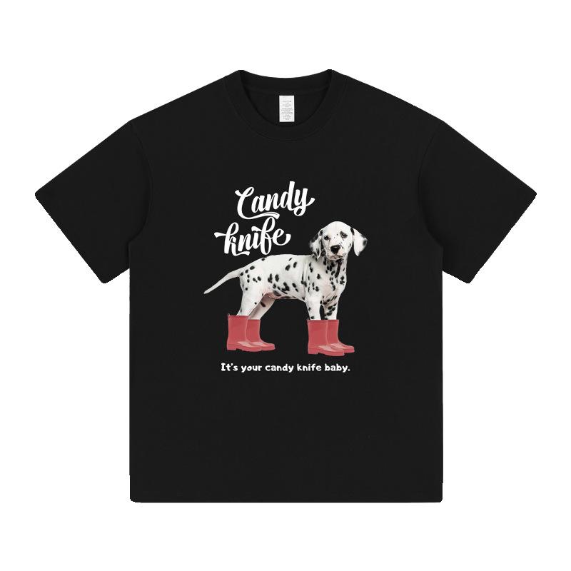 Puppy Print Cotton Crew Neck T-shirt, Unisex Slim Fit, Short Sleeve, Spring/Summer Design