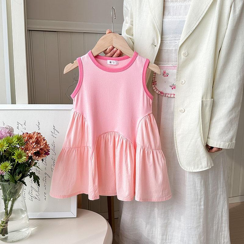 Girls Summer Spliced Sleeveless Vest Dress Fashionable Princess Baby Casual Short Dress 90cm