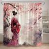 Japanese Style Shower Curtain Pink Cherry Blossom Floral White Crane Mountain Koi Carp Ink Scenery Modern Bathroom Curtain Decor