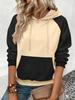 Women's Color Block Raglan Sleeve Hoodie: Velvet Warm, Loose Fit, Long Sleeve Pullover for Autumn and Winter.