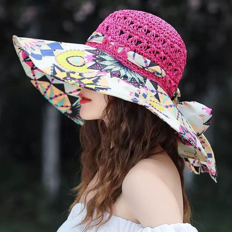 Ethnic style double-sided bucket hat women's big edge Internet celebrity versatile summer hat women's sun protection hat sun hat spring and autumn