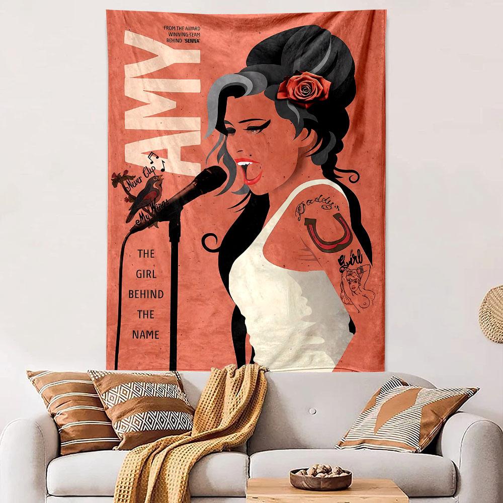 Amy Winehouse Tapestry Wall Hanging, The Girl Behind the Name Art, Soul Music Wall Decor for Bedroom Dorm