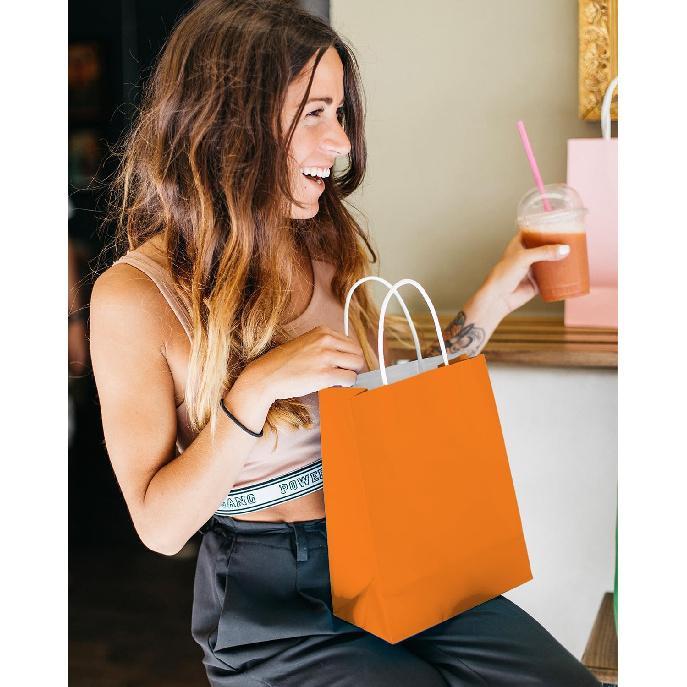 qiqee 24PCS Medium Gift Bag with Handles Bulk 11"x5"x8" Gift Bags Orange Bags Multiple Uses (Medium Size)
