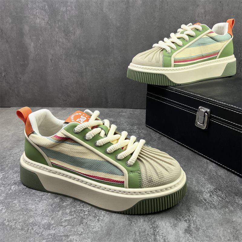 

New men s shoes trendy versatile low-top thick baseplate shoes men s shell head casual shoes lightweight breathable mesh shoes 39