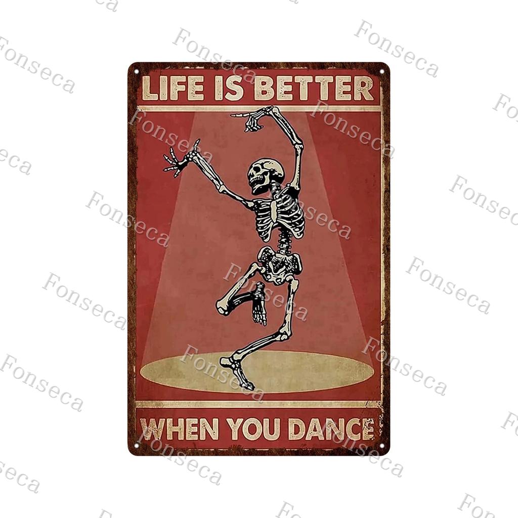 Retro Human Skeleton Tin Sign Gardening That's What I Do I Grow Stuff and I Know Things Cactus Vintage Chic Metal Poster