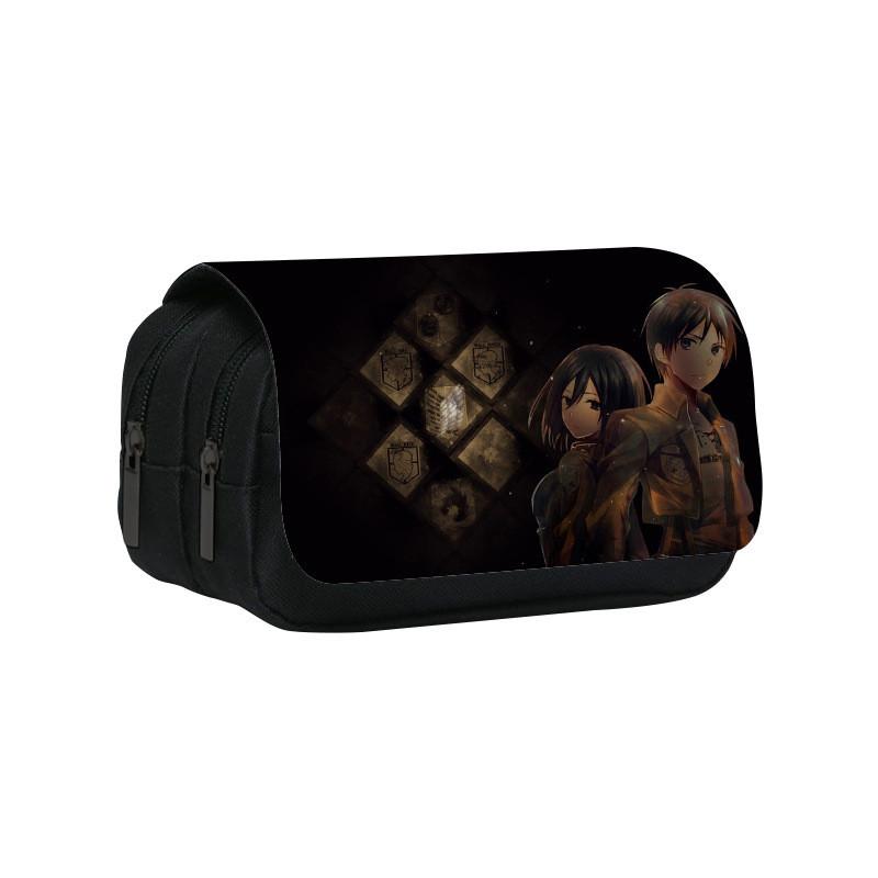Attack Titan On Anime Pattern Student Double Layer Flip Cover Bag Stationery