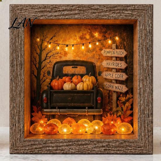 Small Halloween Figures Lighted Frame Ornaments, Light Up Shadow Box, Warm Festive Party Supplies Atmosphere LED Lights for Home Living Room
