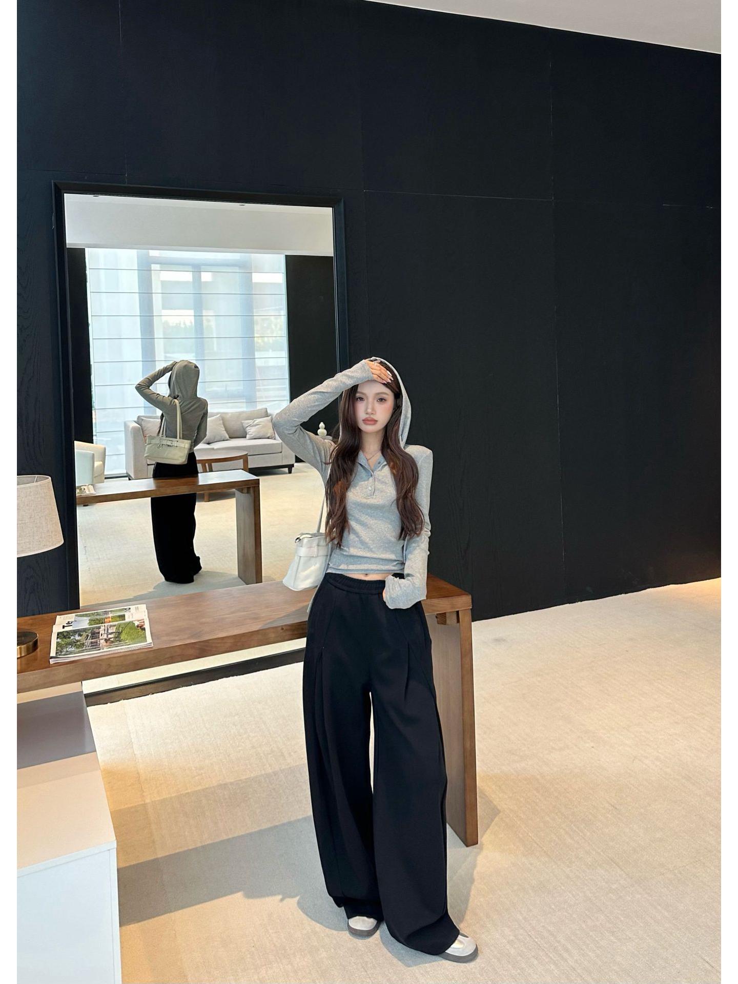 Lu Sheng Retro Straight Blade Curved Knife Pants: Unisex Loose-Fit, Pleated, Slimming Wide-Leg Casual Long Pants XL
