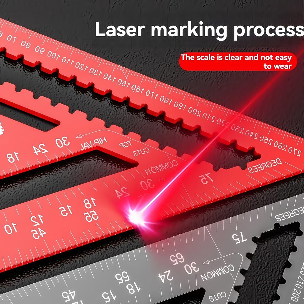 [Precision Ruler] Precision 12-Inch Red Aluminum Alloy Triangle Ruler| Durable Metal Construction, Angle Finder and Metric Scale