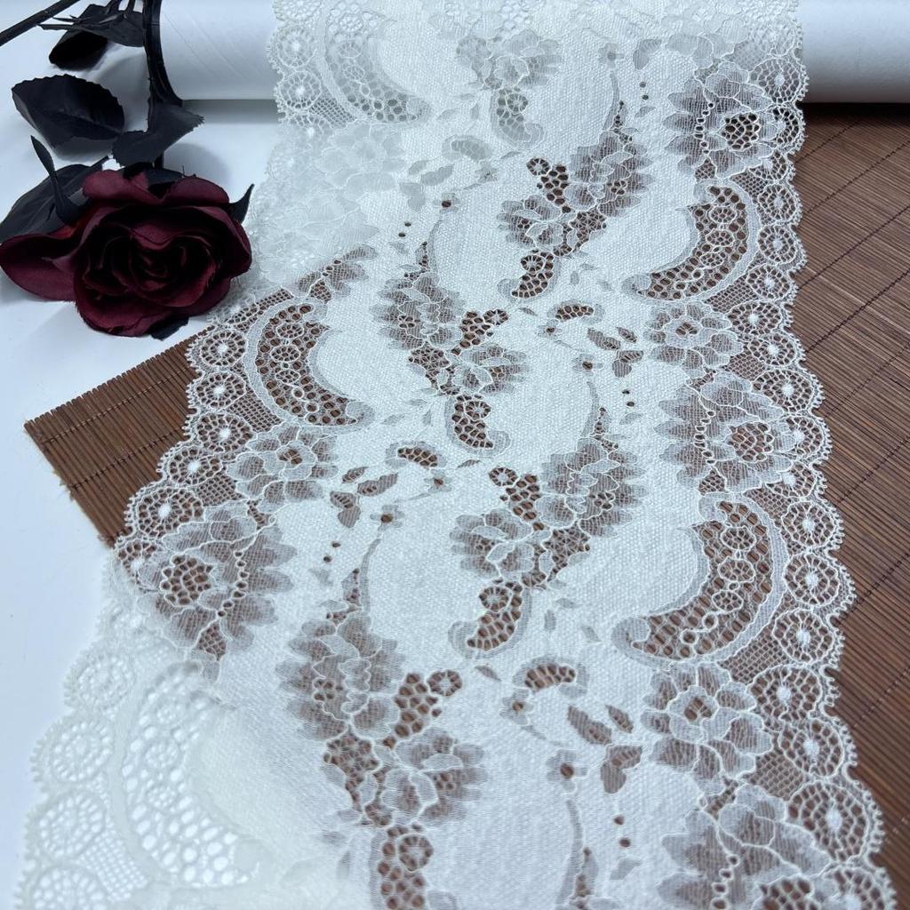 19cm Wide Cream White Stretch Lace, Elastane Sewing lace fabric for Lingerie, Bra, Underwear, Garment, Sewing & Crafting