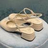 Blue Sandals for Woman Summer 2025 Women's Shoes with Medium Heels Pink Footwear Leather Square Comfort Trend Vip Sale Casual F