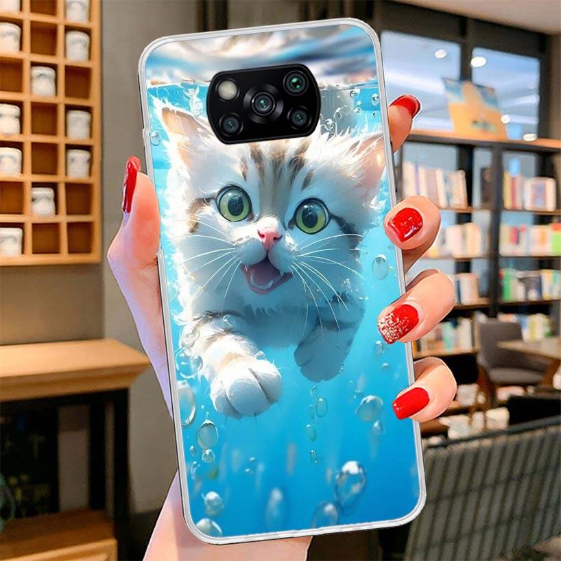 Cartoon Cute Cat Fish Aesthetic Cover Phone Case For Xiaomi Poco F7 Ultra X7 X6 X5 Pro M7 Redmi 15C 15 13C 13 12C 12 10C 10 9A 9