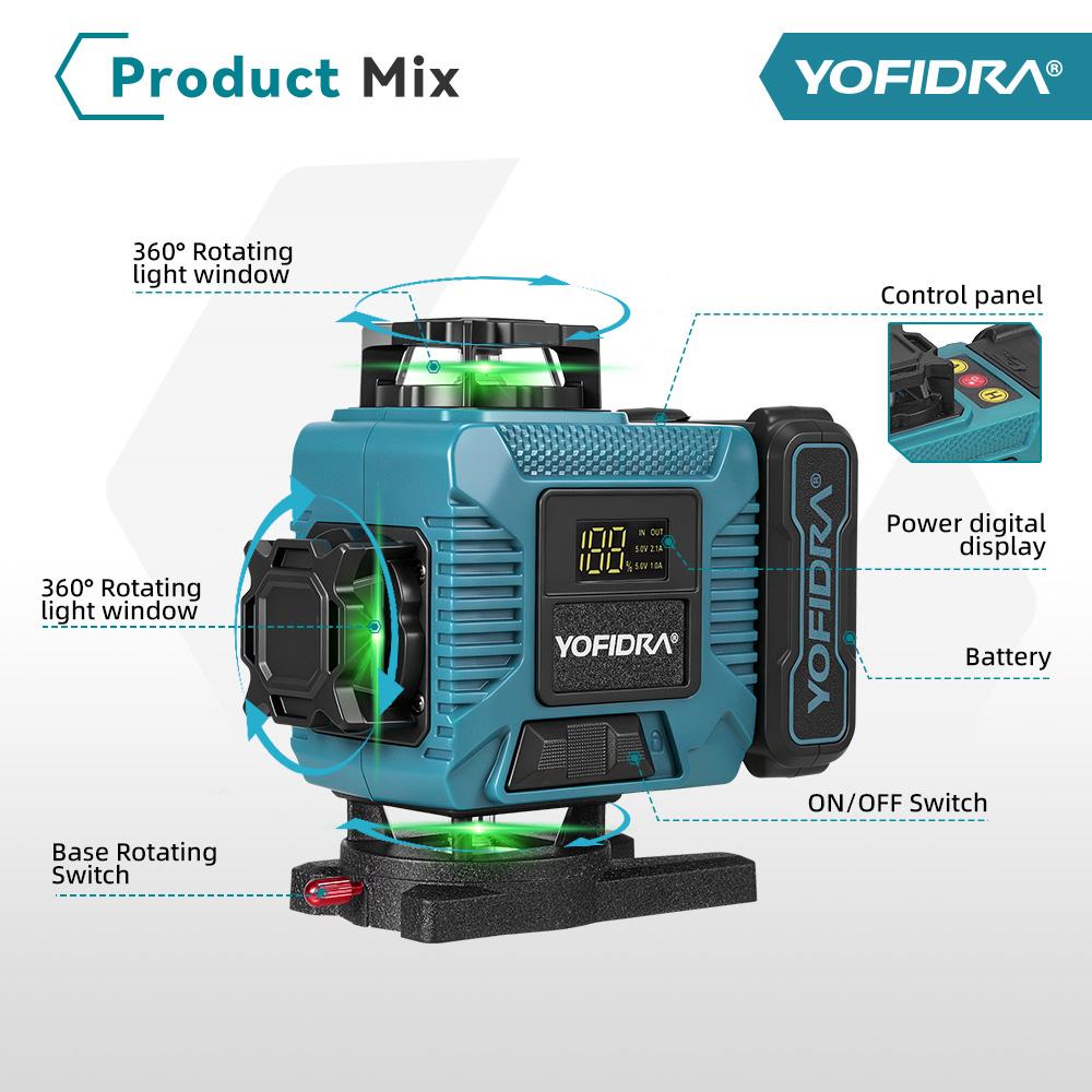 Yofidra 4D Professional Laser Level 16 Lines Horizontal And Vertical With APP Remote Control 360°Self-leveling Laser Levels