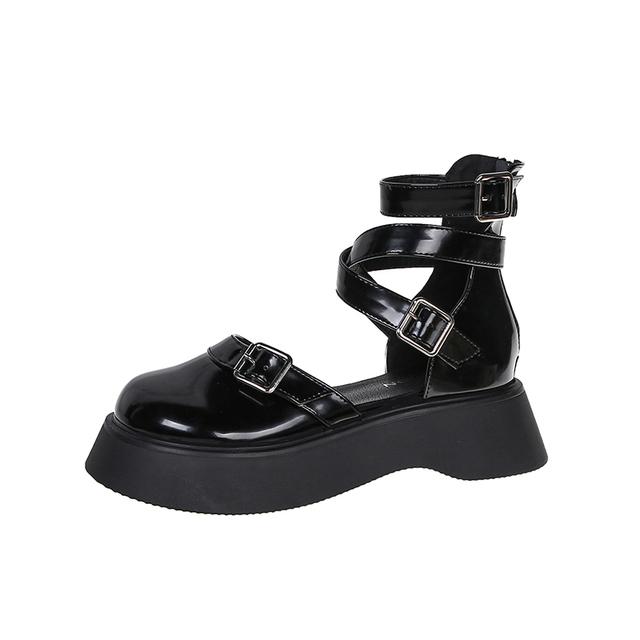 

Туфли в стиле Лолиты, туфли на плоской платформе с перекрестной завязкой, женские кожаные повседневные туфли с пряжкой и ремешком на толстой подошве, белые туфли Мэри Джейн 9285c 40 чёрный