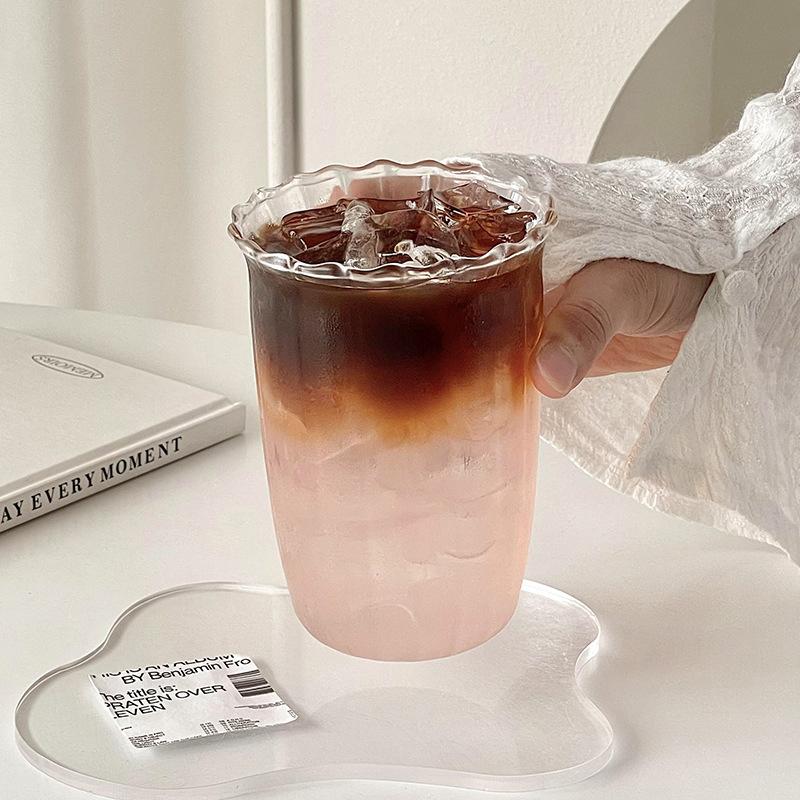 Korean Ins Style American Iced Ribbed Latte Transparent Glass Coffee Milk Juice Beverage Black Tea Cup Cocktail Glassware Gift