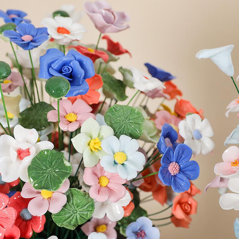 5X Artificial Flower Ceramic Handmade Fake Flower Creative Art Floral Home Decor Party Wedding Garden Decor Valentine's Day Prop