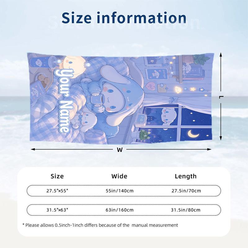 Beach Towel Custom Name Text, Quick Dry Large Towel For Beach HomeCinnamoroll